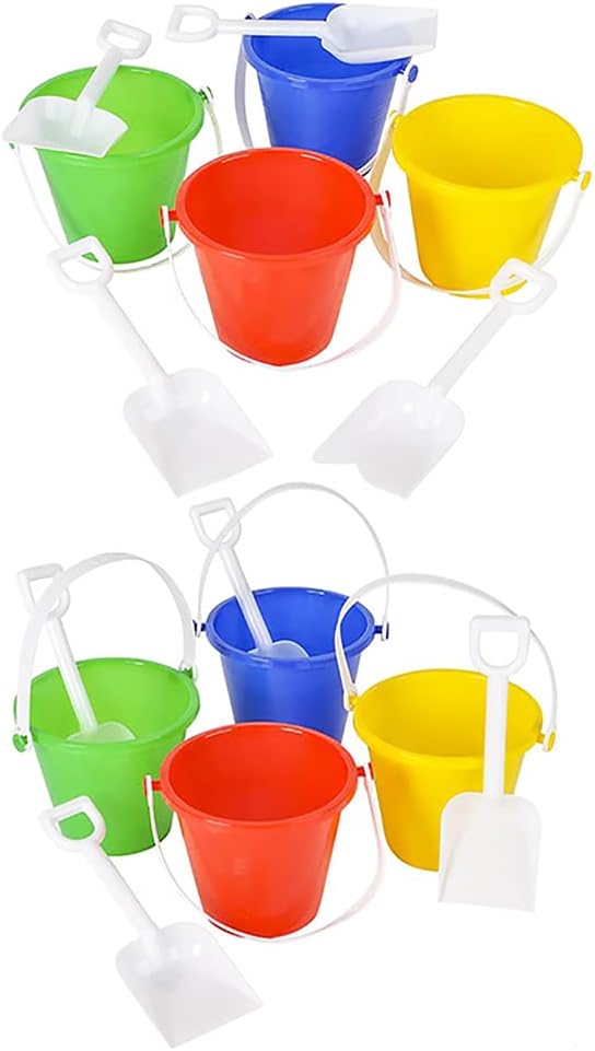 The Dreidel Company Beach Day Playsets (Pack of 6) 5.5" Sand Bucket Play Set Box Includes, 1 Pail, 1 Shovel Toy for Boys and Girls Birthday Party Favor