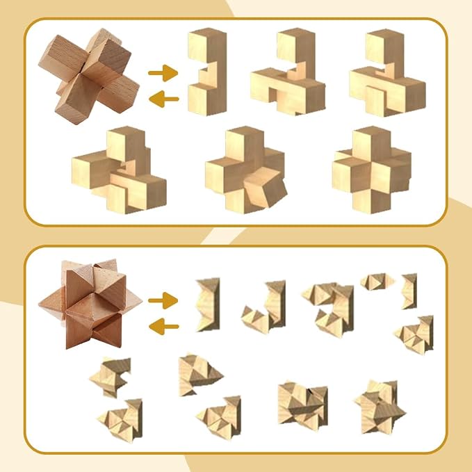 24PCS Brain Teaser Puzzles for Adults, Mind Puzzle Ancient Wooden and Metal Puzzles 3D Unlock Interlock IQ Puzzle Box Game for Adults