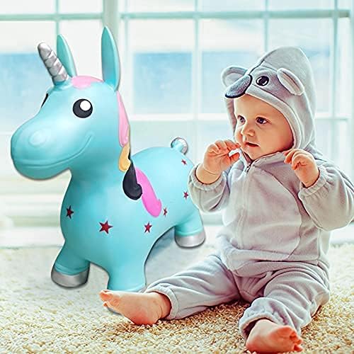 HotMax Unicorn Bouncy Horse Toys for 2 Year Old Girl, Toddlers Bouncing Animals, Ride on Rubber Jumping Toys for Baby Girl or Boy 1st Birthday Gift for 2 3 4 Year Old (Blue Unicorn)