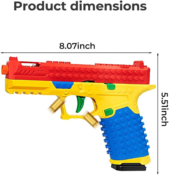 Toy Gun Building Block Kit, DIY Fidget Pistol Toy for Adults, Funny Building Blocks Set with Display Stand, Creative Soft Shooting Collectible