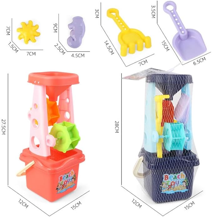 Toyvian Plastic Beach Toys Set, 3pcs Lightweight ABS Sand Bucket, Shovel and Sand Timer Sandbox Toys for Outdoor Play Summer Travel Essentials for Boys Girls