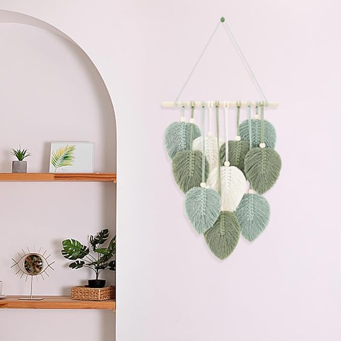 FREEBLOSS DIY Macrame Leaf Wall Hanging Beginners Macrame Kit Leaf Woven Tapestry Feather Wall Hanging DIY Macrame Kit for Adults Birthday Gift