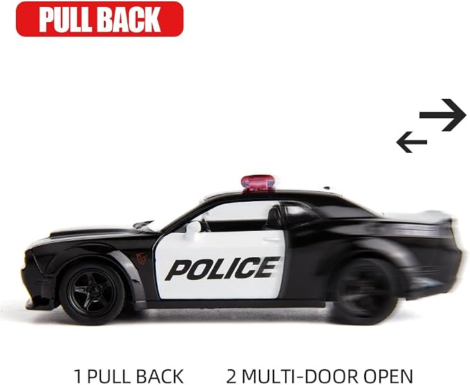 BDTCTK 1/36 Scale Challenger Police Car Model, Zinc Alloy Die-Cast Pull Back Vehicles Kid Toys for Boy Girl Gift (Black)
