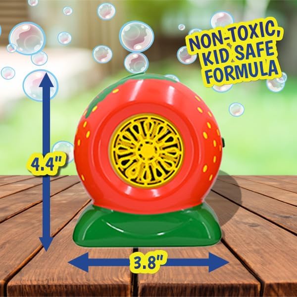 Mini Fruit Bubble Blowers with 4oz Scented Bubble Solution – Bubble Makers for Kids, Battery Operated Bubble Machines - Strawberry, Watermelon, Orange, Pineapple, Receive One Style at Random