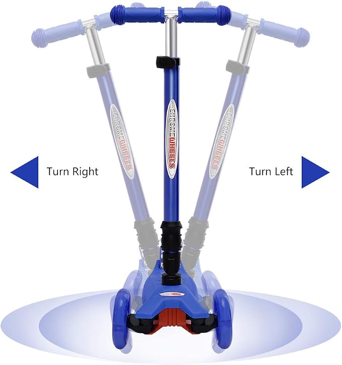 ChromeWheels Foldable Scooters for Kids, Deluxe Kick Scooter 4 Adjustable Height 132lbs Weight Limit 3 Wheel, Lean to Steer LED Light Up Wheels, Best Gifts for Girls Boys Age 3-12 Year Old