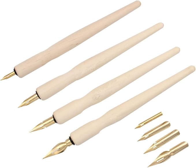 Wooden Professional Manga Pen Dip Pen Set with 4 Nibs Manga Cartoon Comic Drawing Painting Kit - 4 Pcs