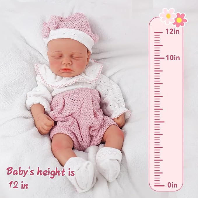 Girl 12 Inch, Silicone Reborn Baby Dolls, Realistic Baby Doll, Not Vinyl, Posable Newborn, Reborn Baby Dolls Silicone Full Body