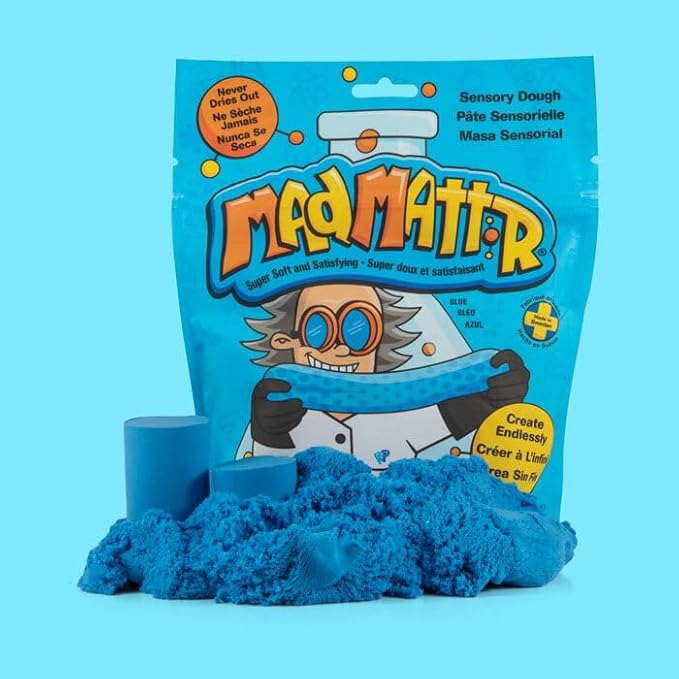 Mad Mattr 10 oz Sensory Dough Pouch, Soft Stretchy Play Dough for Kids, Never Dries Out, Mess-Free Modeling Clay for Creative Sensory Play, Ages 3 and Up, Blue