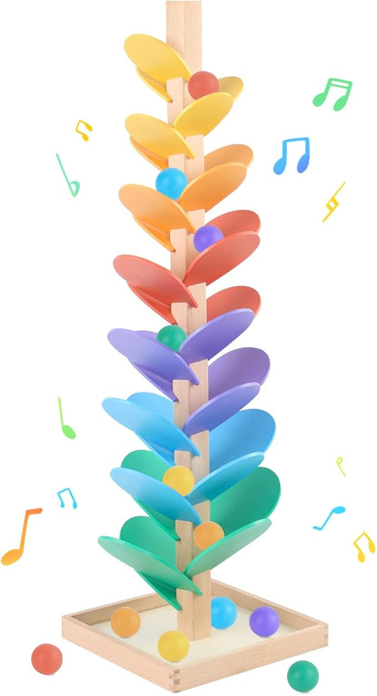 Marble Run Wood Ball Drop Toy for Kids 3-5 Toddlers Wooden Musical Tree Set Ball Run Toys for 4-8 8-12 Years Old Marble Tree Montessori Toys Christmas Birthday Gift (1.1inch Balls)