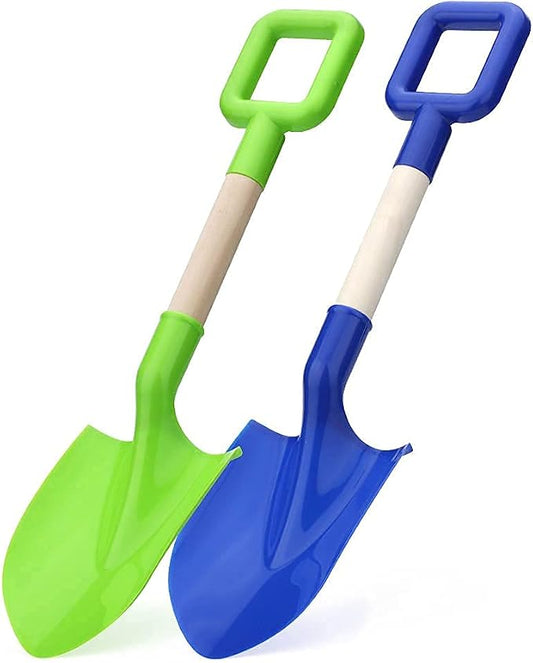 16" Kids Beach Spades Sand Shovels, Toys Gardening Tools Kit Sandbox Scoop Wood Handle Plastic Spade for Garden Sand Snow Backyard Summer Vacation for Kids Adults 2 Pack- Blue&Green