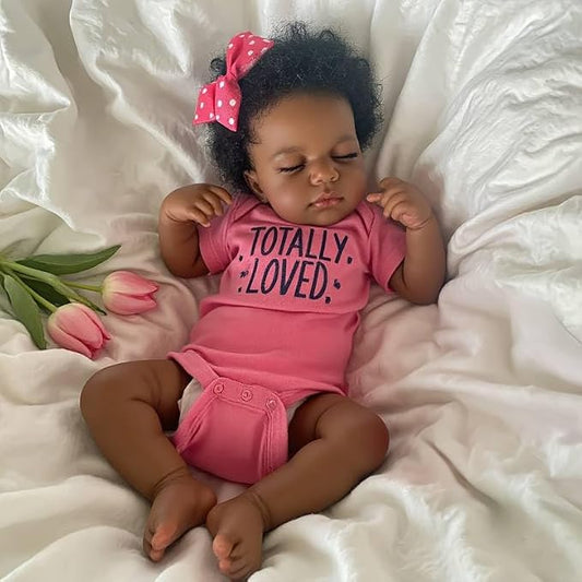 Pinky Reborn Baby Doll Black Girl 20 Inch Realistic Newborn Baby Dolls Realistic African American Reborn Doll Toy with Clothes