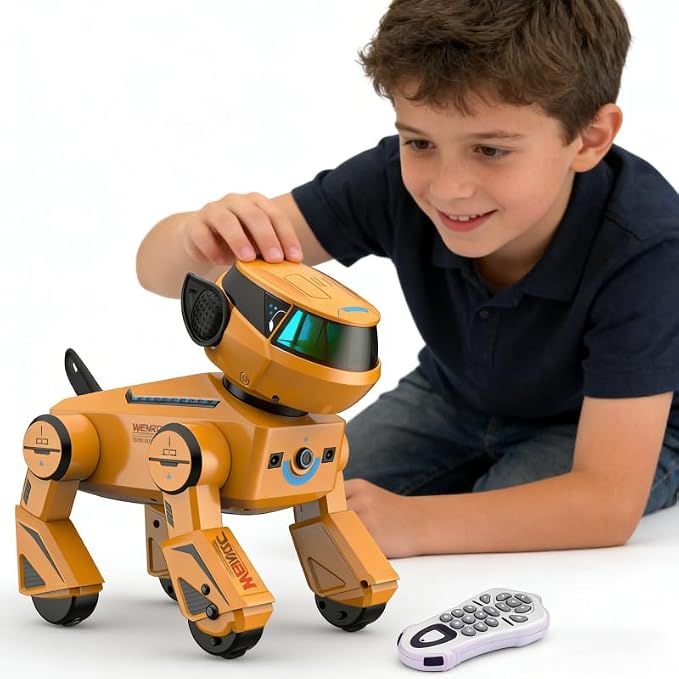 InventoBots Interactive Robot Dog, Programmable AI Smart Robotic Puppy, STEM Educational Dog for Ages 3-10, Orange Color