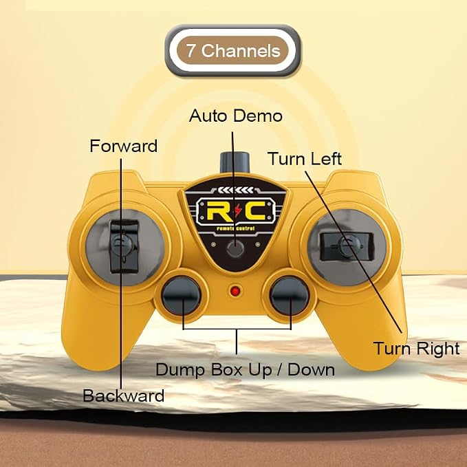 RC Dump Truck Toy for Kids - 6 Channel Remote Control Dump Truck with LED Lights, RC Construction Vehicle Truck Toys with 2 Rechargeable Batteries, Gifts Ideas for 3-8 Years Old Boys and Girls