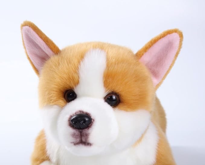 CU-MATE 16" Welsh Corgi Pembroke Stuffed Dog Animal Simulation-Realistic & Lifelike Soft Handmade Lying Dog Plush Toy Puppy -Present Gift for Boys and Girls