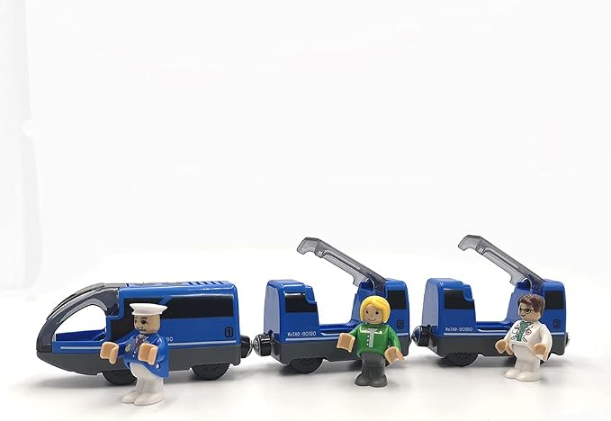 DSHMIXIA Battery Operated Train for Wooden Train Track Set Toys for Toddlers 3 4 5 Year Old Boys Kids Magnetic Couplings City Vehicle with Figures(Without Battery)
