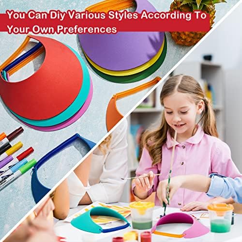 Outus 35 Pcs Assorted Craft Decorations with 24 Foam Visors for Kids, DIY Sun Visor Kit with Stickers & Markers for Arts & Crafts Activities (Bright Color)