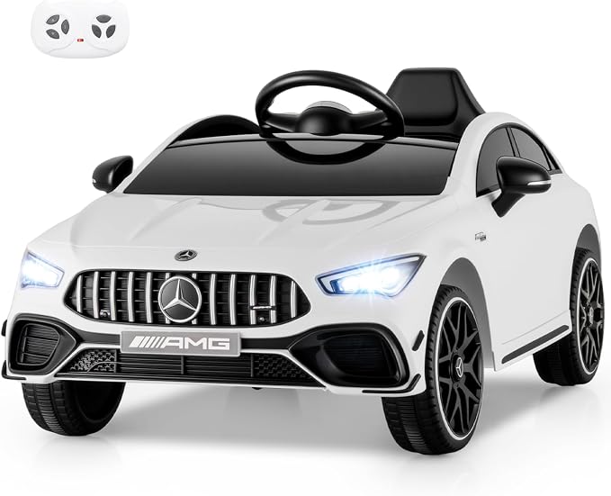 Costzon Ride on Car, 12V Licensed Mercedes-Benz Kids’ Electric Vehicles with Parent Remote, Rocking Function, Music & Horn, LED Headlights & Soft Start, Battery Powered Kids Car Toy for Ages 3+(White)