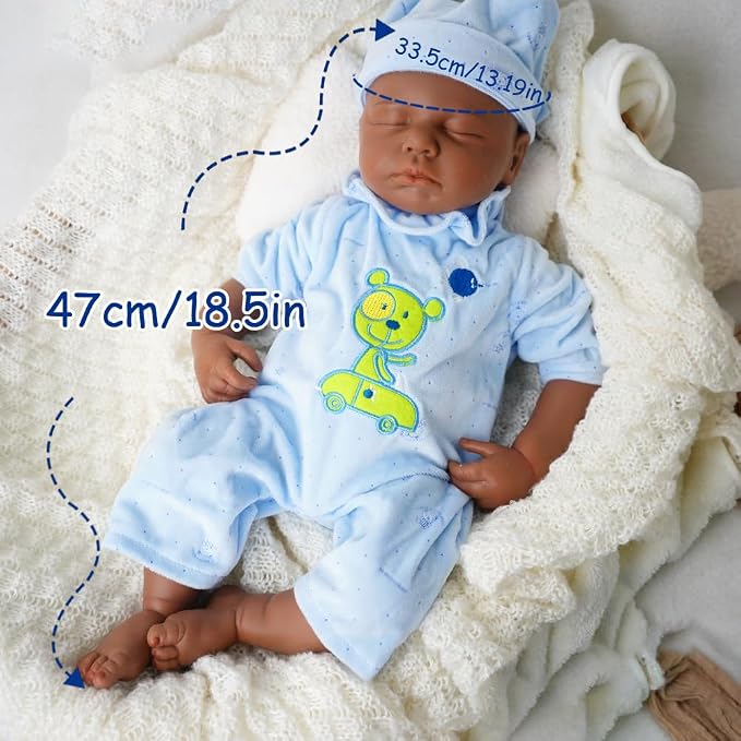 Boy 18.5 Inch, Full Silicone Baby Doll, Reborn Baby Dolls Silicone Full Body, Realistic Baby Dolls, Newborn, Not Vinyl, with Gift Box