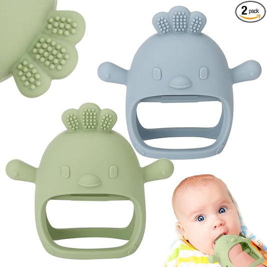 Socub 2 Pack Silicone Baby Teether Toys for Infants 3-6 6-12 Months, BPA Free Anti-Drop Silicone Mitten Teething Toy, Baby Chew Toys for Sucking Needs, Newborn Essentials & Baby Shower Gifts(Girl/Boy)