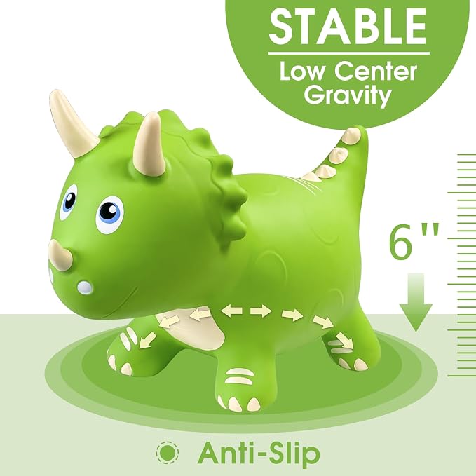 HotMax Dinosaur Bouncy Hopper Toys, Bouncy Horse for Toddlers, Inflatable Ride on Bouncy Animals, Bouncing Triceratops for Kids, Birthday Gift for 18 Months 2 3 4 Year Old Boy or Girl(Green)