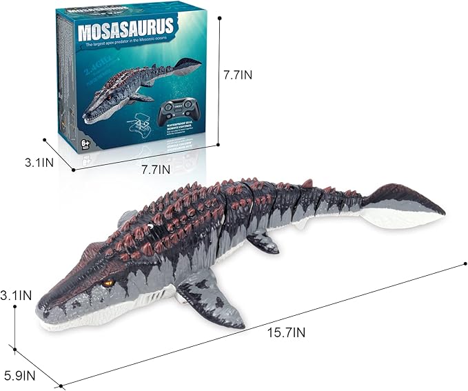 fromeasy Mosasaurus Dinosaur Toys, Upgrade Remote Control Water Toy, Pool Toys for Kids Ages 4-8, RC Dino with Light and Spray Water for Swimming Bath Lake Ocean Christmas Birthday Gift