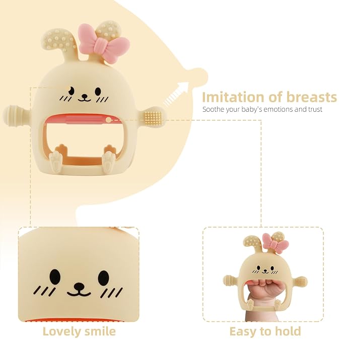 Chuya Baby Teether Toys Bunny,Teething Mittens for 0-12 12-24 Months Baby Infant Textured BPA-Free Silicone Chew Toys Soothe Sore Gums