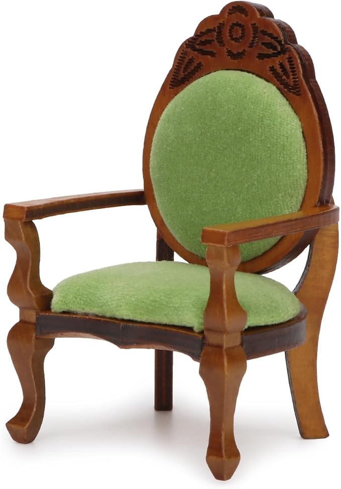 Dollhouse Chair Miniature Furniture Retro Vintage Chair Wooden Accessories 1:12 Chairs Upholstered Victorian Carved Armchair for Christmas Decoration Ornament (B)