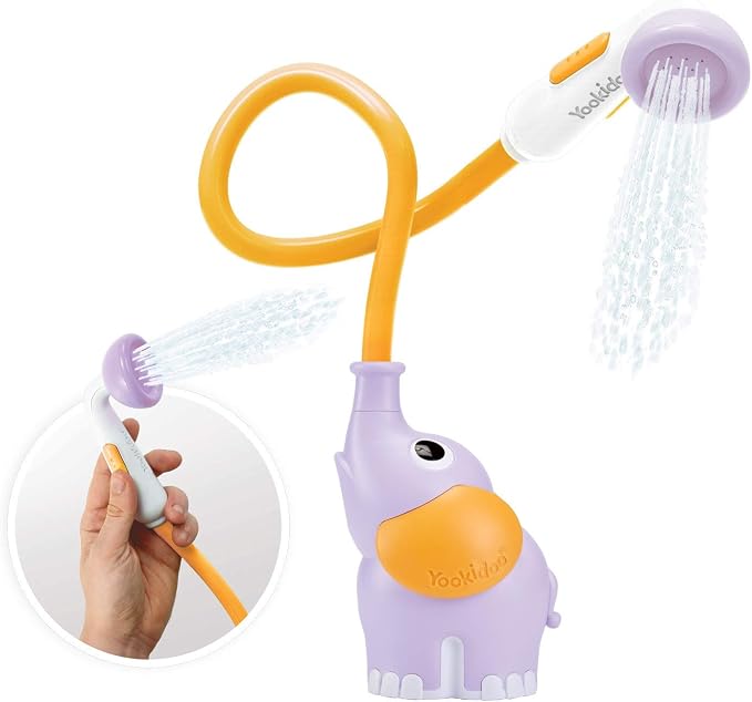 Yookidoo Baby Bath Shower Head - Elephant Water Pump and Trunk Spout Sprayer - One Handed Flow Control for Newborn Babies in Tub Or Sink (Purple)