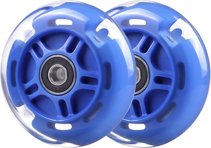 Rear 80mm Light Up White Flashing 3-Wheeled Kid Scooter Replacement Wheels Compatible with Micro Globber Lascoota Kick Scooter, 2-Pack (Blue)