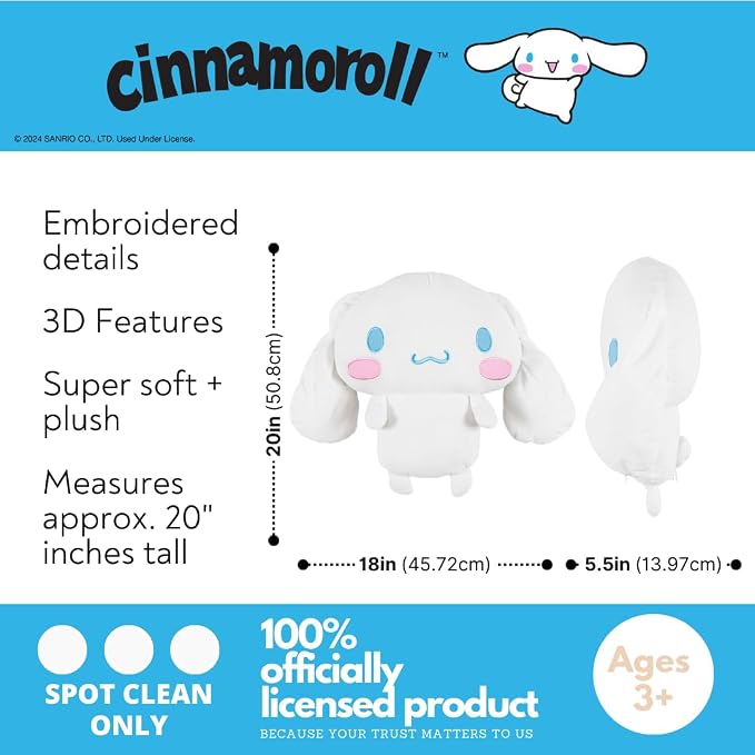 Cinnamoroll Bedding Super Soft Cozy Decorative Cuddle Pillow, (Officially Licensed Product) By Franco Collectibles