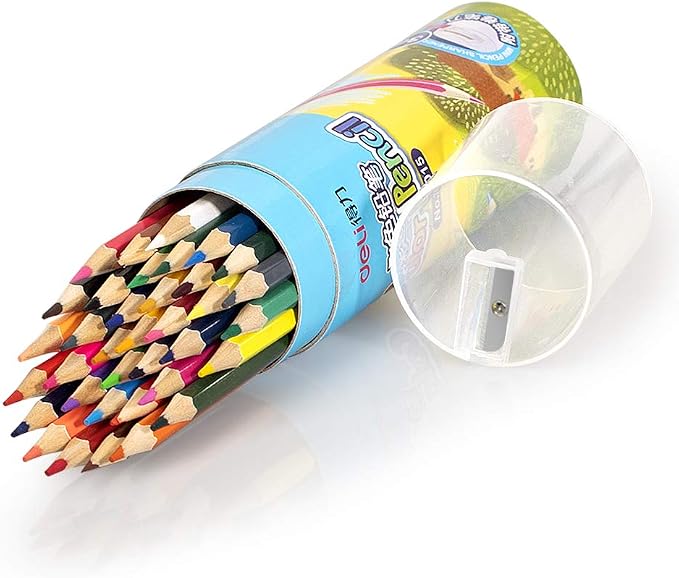 Deli 36 Pack Colored Pencils with Built-in Sharpener in Tube Cap, Vibrant Color Presharpened Pencils for School Kids Teachers, Soft Core Art Drawing for Coloring, Sketching, and Painting