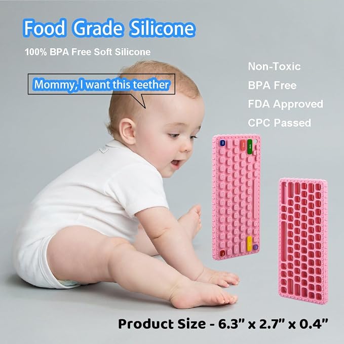 Baby Keyboard Teething Toys for Babies 0-3, 0-6, 6-12 Months | Soft Silicone Keyboard Teethers | Baby Fidget Toys 0-6 Months | Infant Teether Pacifier for Breastfeeding Baby Boy Girl