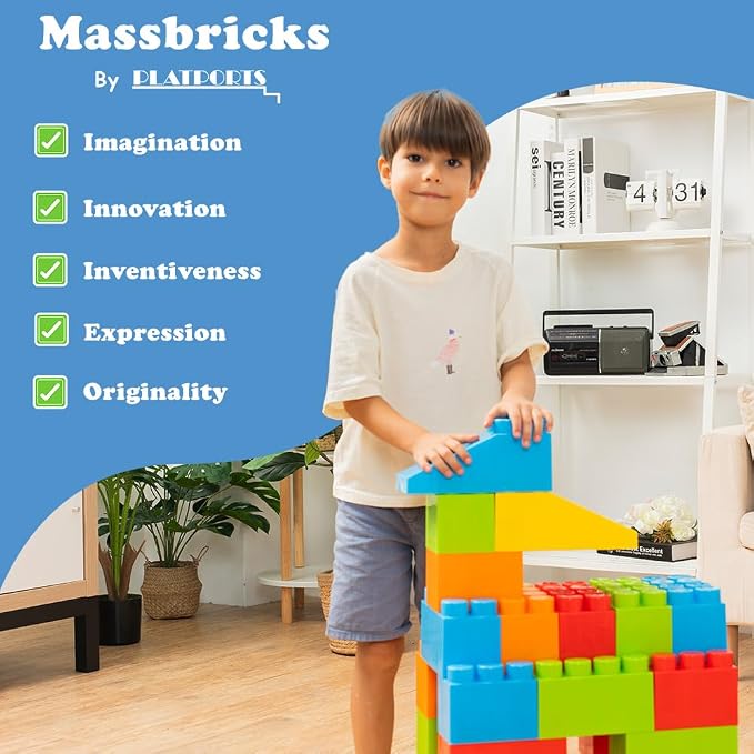 PLATPORTS 48-Piece Jumbo Big Building Blocks – Giant XL Large Plastic Blocks for Kids Ages 2–8, Indoor & Outdoor Construction Play Set