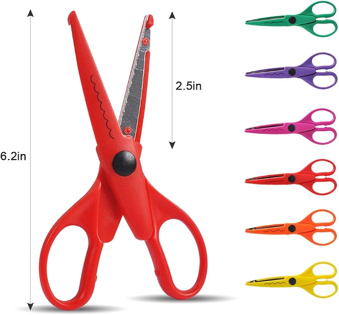 UCEC Decorative Edge Craft Scissors for Kids, Adults, Scrapbooking | 6 Colors Edge Designs, 6.2 Inch Length, 2.5 Inch Blades, Edger Scissors with Comfort Grip for School Projects, Card Making