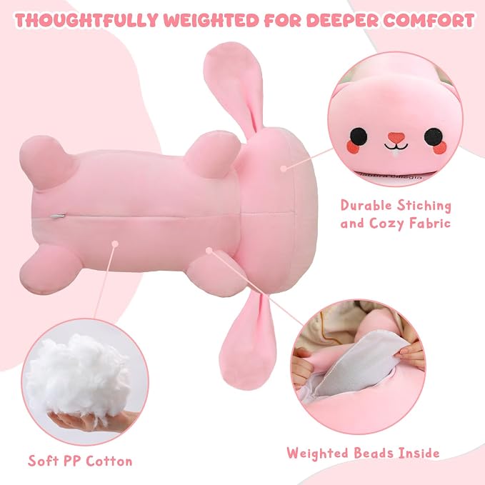 TOYSYM Weighted Stuffed Animals, 1.6 lbs Bunny Stuffed Animal with Weighted Beads, Cute Plush Toy Pillow Gifts for Adults Kids Boys Girls