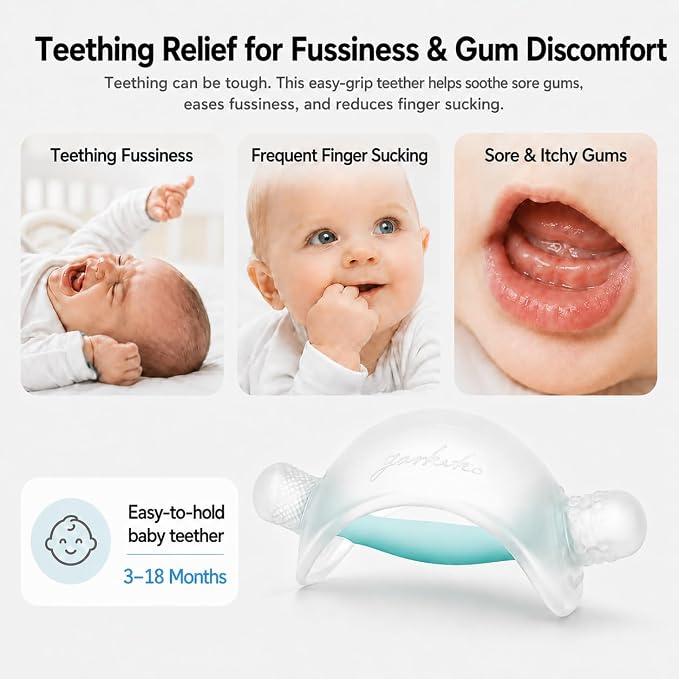 Garkoko Baby Teething Toys, No-Drop Silicone Baby Teether Toy for Babies 3-6 Months & 6-18 Months, BPA-Free Infant Teether for Teething Relief
