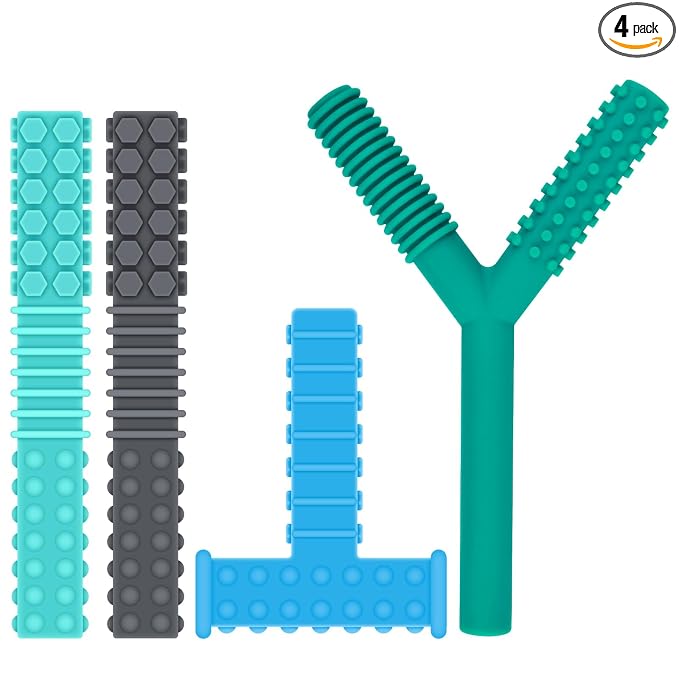 ERKOON Sensory Chew Toys for Autistic Children, 4 Pack Silicone Chewy Tube Oral Motor Tools for Sensory Kids with Autism, Biting, ADHD, SPD, Chewies with Special Needs, Teething Sticks Toys