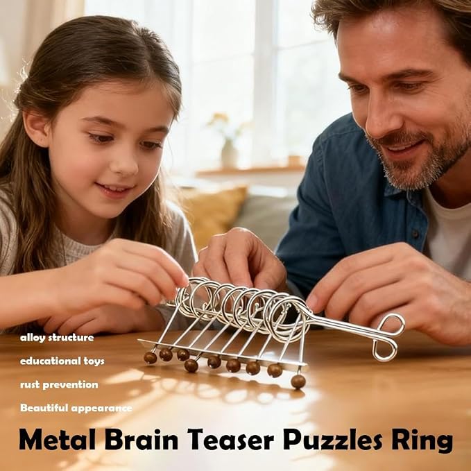 Metal Brain Teaser Puzzles for Adults,IQ Test Mind Games Toys Metal Wire Rings Trick Puzzle,Unlock Interlocking Puzzle Education Smart Toys for Adults Teens
