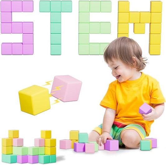 Large Magnetic Blocks Travel,20PCS 1.42in Building Blocks for Toddlers 3-5,Magnet Cubes for Toddlers,Sensory Montessori Toys Sets Learning Construction Squares Stem Toys for Boy,Girl,Kids,Kit,Gift,4-8
