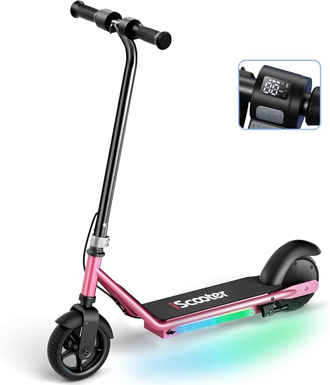 iScooter IK3 Serious Electric Scooter for Kids Aged 6-12, 3/6/10MPH Speed, Dual Brake System, 3 Heights (IK3Pro), Magnetic Charging, Colorful Lights, LED Display, 150W Motor Kids Scooter