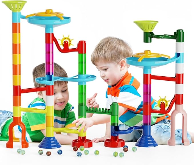 Ifollower Marble Run Kit, 110pcs Marble Maze Game Construction Building Toys for Kids, Marble Track Race Set STEM Learning Toys Gift for Boys Girls 3 4 5 6 7 8 9 10+, 8105