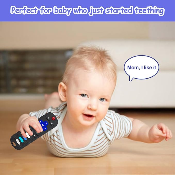 ROBBEAR 1 Pack Baby Teething Toys, Food Grade Silicone Remote Control Teether for Babies 3 6 12 18 Months, TV Remote Shaped Chewing Toys for Boys and Girls, Freezer BPA Free
