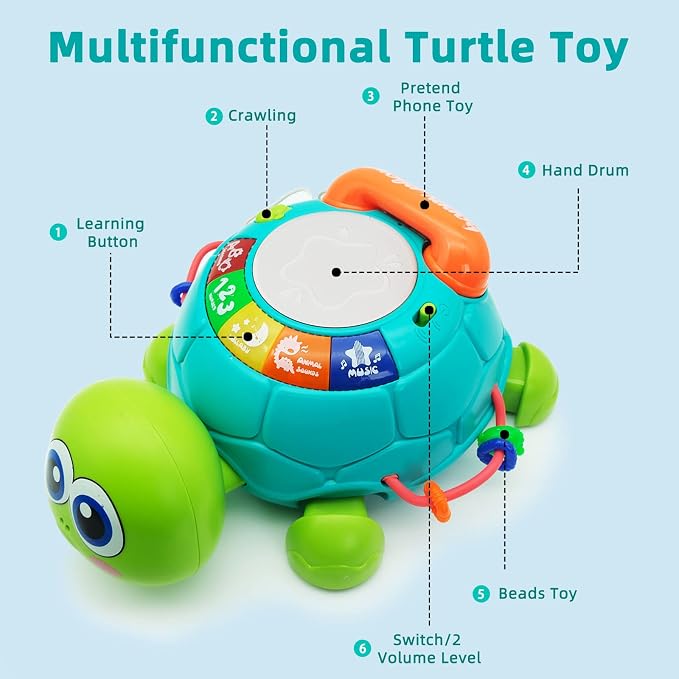 Ussybaby Baby Crawling Toys 6 to 12 Months, Infant Turtle Musical Toys with Phone Hand Drum，Baby 7 8 9 10 11 Months 1-2 Year Old Boy Girl Gift Green
