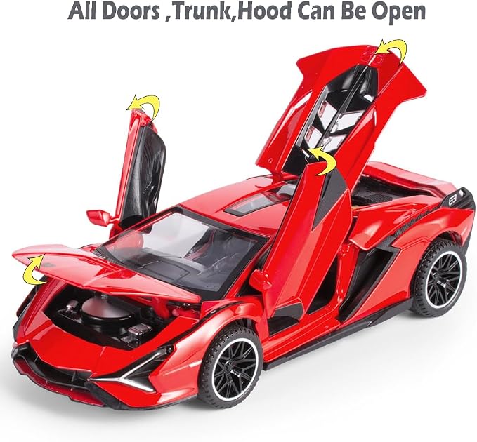 Lambo Toy Car Sian FKP3 Die-Cast Car Model with Lights and Sound Pull Back Toy Car for Boys Age 3 4 5 6 + Year Old (Red)