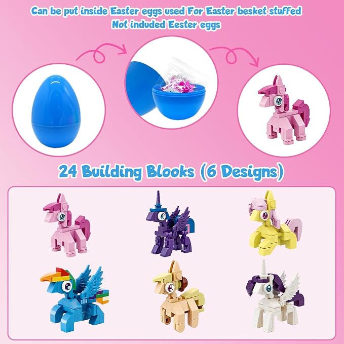 WODMAZ 24 Packs Animal Building Blocks for Kids, Unicorn Building Blocks Toy Set for Kids Classroom Prizes Goodie Bags, Valentine Gifts, Easter Basket Stuffers