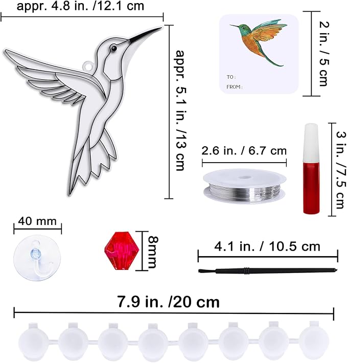 Winlyn 24 Sets Hummingbird Suncatcher Decorations DIY Window Paint Art Craft Kits Rainbow Bird Painting Kit for Kids Classroom Activities Birthday Spring Summer Camping Party Art Project