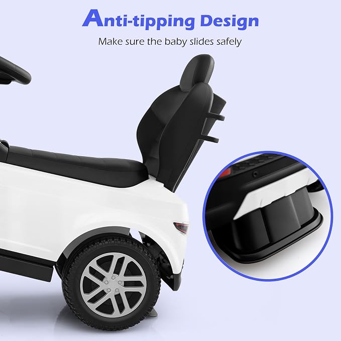 Licensed Push Car for Toddlers by INFANS, 3 in 1 Sliding Walking Car with Push Handle, Horn, Music, Underneath Storage, Foot-to-Floor Ride on Toys for Boys Girls (White)