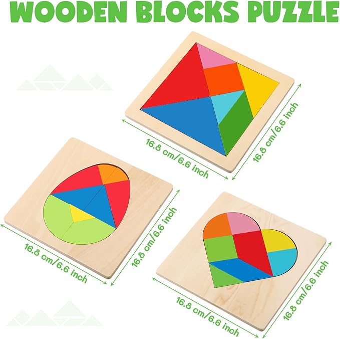 Yunsailing 3 Pack Large Wooden Blocks Puzzles Hexagon Tangram Puzzle Wooden Russian Brain Puzzles for Adult Challenge Teasers Geometric Jigsaw Logic Iq STEM Educational Gift Graduation(Novel)