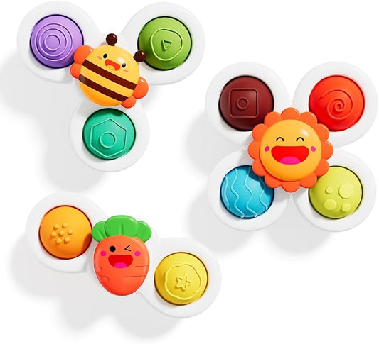 ALASOU 3PCS Pop Suction Cup Spinner Sensory Airplane Travel Toys for 1 Year Old Boy Girl Infant Toddlers|Novelty Spinning Tops 12 18 Months|1 2 Year Old Boy Birthday Gift|Baby Bath Toy Kids Ages 1-3