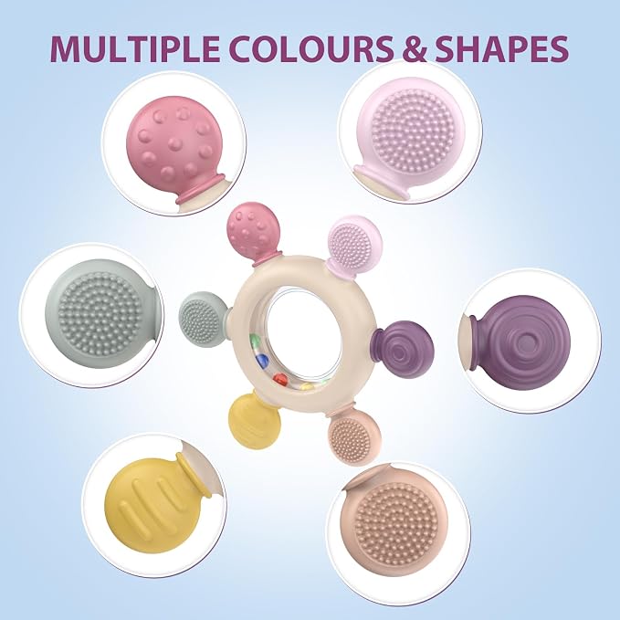 akolik Teething Toys for Babies, Baby Teethers Toy Teething Ring Silicone, Grasping Teething Toy, BPA Free Teething Newborn Accessories for Baby 0 3 6 9 12 18 Months (Ringer Pink)